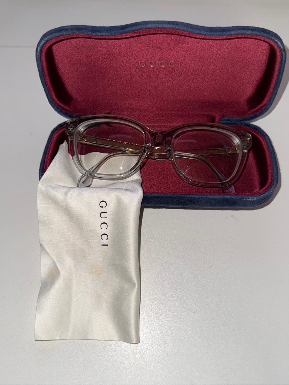 Gucci Clear Beige Frame Glasses with Gold Temples - Picture 7 of 7